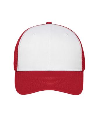 Unisex 6 Panel Mesh Cap Wit/rood 10253