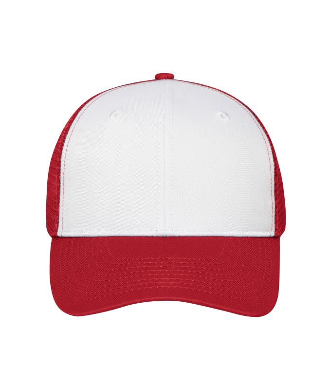 Unisex 6 Panel Mesh Cap Wit/rood 10253