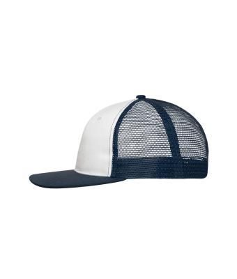 Unisex 6 Panel Flat Peak Cap White/navy 10254