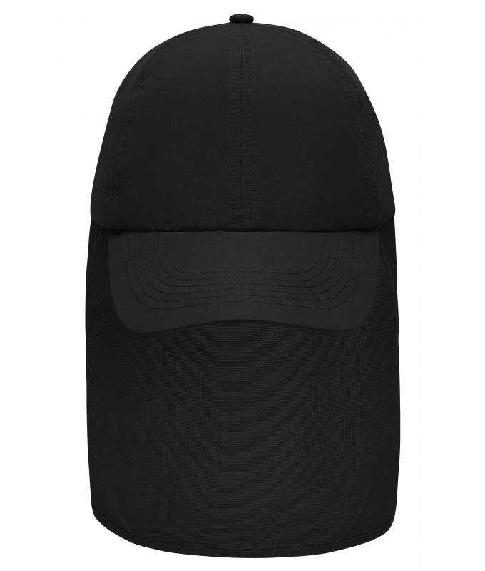 Unisex 6 Panel Cap with Neck Guard Black 10454