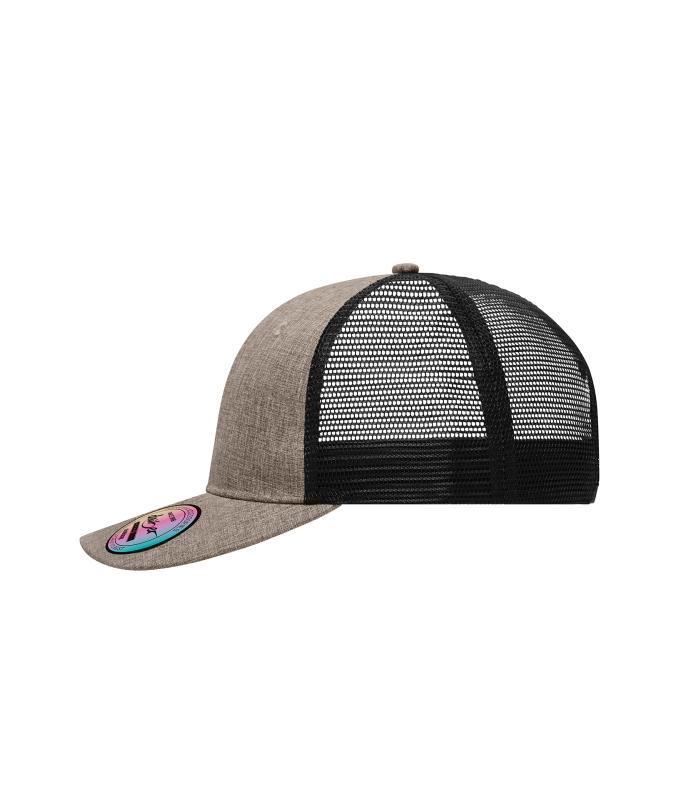 Unisex 6 Panel Mesh Cap Melange Bruin-melange/zwart 10455