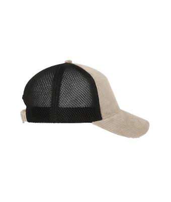 Unisex 6 Panel Corduroy-Mesh Cap  Organic Cotton Zandsteen/zwart 12027