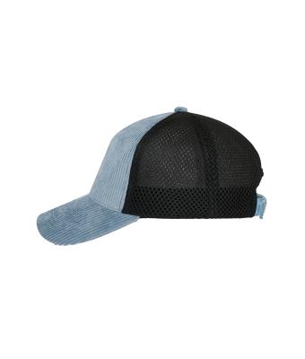 Unisexe Casquette 6 panneaux en velours côtelé et maille  Organic Cotton Bleu-laiteux/noir 12027