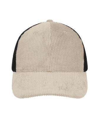 Unisexe Casquette 6 panneaux en velours côtelé et maille  Organic Cotton Grès/noir 12027