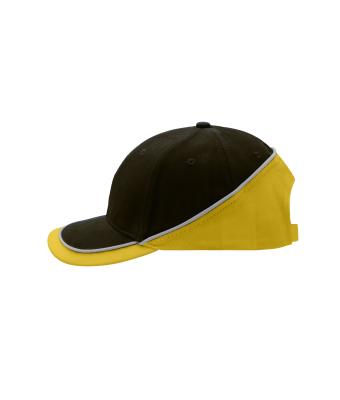 Unisex 6 Panel Turbo Piping Cap Zwart/goudgeel/lichtgrijs 7739