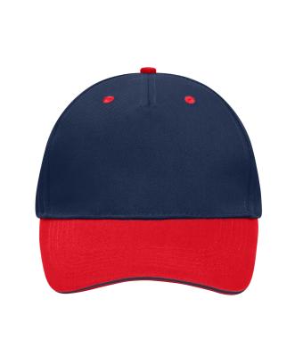 Unisex 5 Panel Sandwich Cap Navy/rood/navy 7759