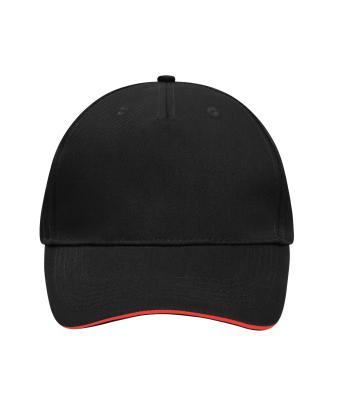 Unisex 5 Panel Sandwich Cap Zwart/rood 7759