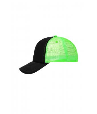 Unisex 5 Panel Retro Mesh Cap Zwart/neon-groen 7782