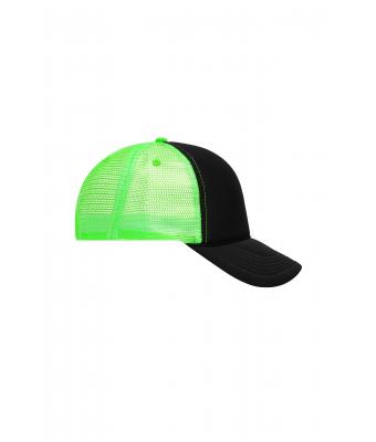 Unisex 5 Panel Retro Mesh Cap Zwart/neon-groen 7782