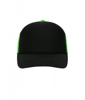 Unisex 5 Panel Retro Mesh Cap Zwart/neon-groen 7782