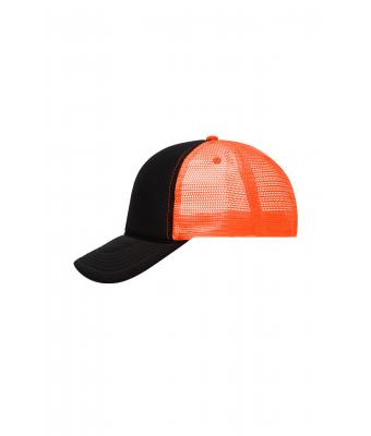 Unisex 5 Panel Retro Mesh Cap Zwart/neon-oranje 7782