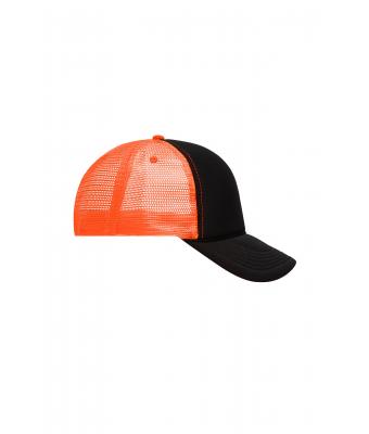 Unisex 5 Panel Retro Mesh Cap Zwart/neon-oranje 7782