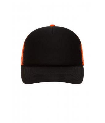 Unisex 5 Panel Retro Mesh Cap Zwart/neon-oranje 7782