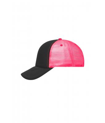 Unisex 5 Panel Retro Mesh Cap Zwart/neon-roze 7782