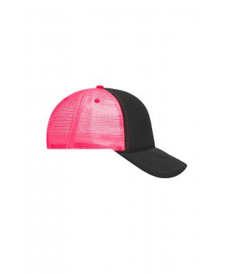 Unisex 5 Panel Retro Mesh Cap Zwart/neon-roze 7782