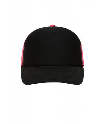 Unisex 5 Panel Retro Mesh Cap Zwart/neon-roze 7782