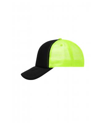 Unisex 5 Panel Retro Mesh Cap Zwart/neon-geel 7782