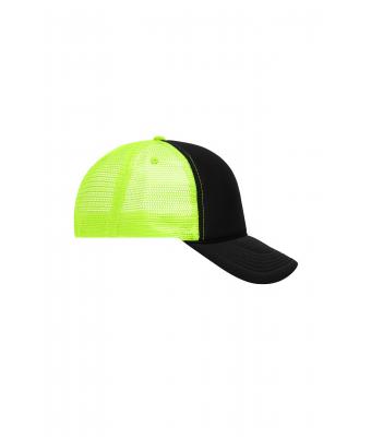 Unisex 5 Panel Retro Mesh Cap Zwart/neon-geel 7782