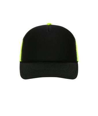 Unisex 5 Panel Retro Mesh Cap Zwart/neon-geel 7782