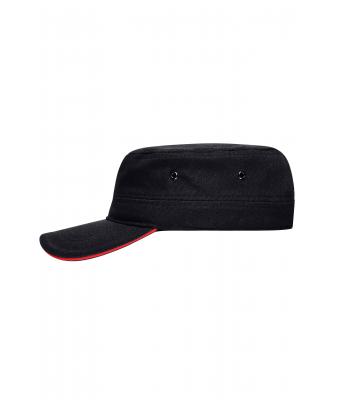 Unisex Military Sandwich Cap Zwart/rood 7899