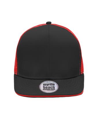 Unisexe Casquette filet Pro, 6 panneaux Noir/rouge 8360