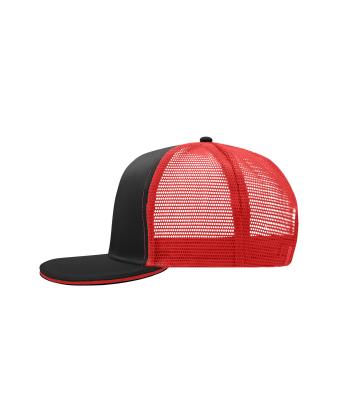 Unisex Pro Cap Mesh 6 Panel Zwart/rood 8360