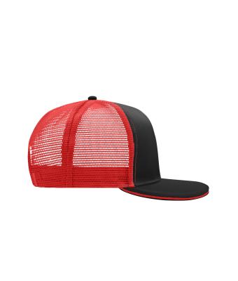 Unisex Pro Cap Mesh 6 Panel Zwart/rood 8360