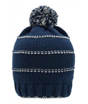 Unisex Knitted Winter Beanie with Pompon Navy/light-grey 10220