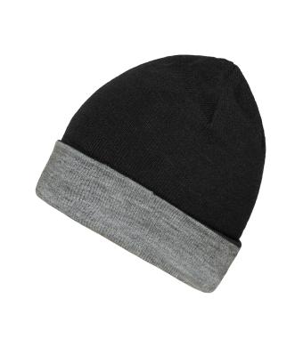 Unisex Reversible Beanie Zwart/heather grijs 11118