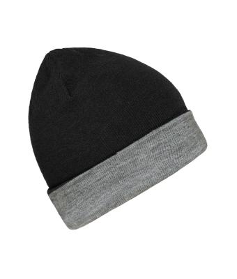 Unisex Reversible Beanie Zwart/heather grijs 11118