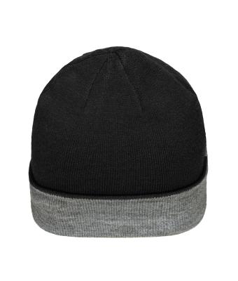 Unisex Reversible Beanie Zwart/heather grijs 11118