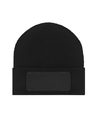 Unisex Knitted Beanie with Patch (10cm x 5cm) Black 11120