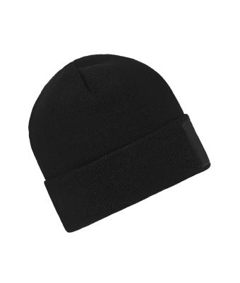Unisex Knitted Beanie with Patch (10cm x 5cm) Black 11120