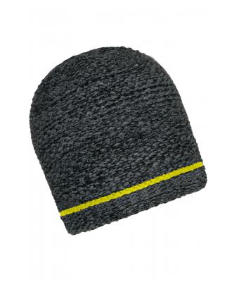 Unisex Coarse Knitted Beanie Black-melange/yellow 11444