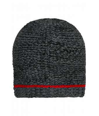 Unisex Coarse Knitted Beanie Black-melange/red 11444