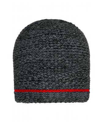 Unisex Coarse Knitted Beanie Black-melange/red 11444