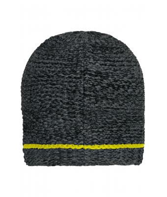 Unisex Coarse Knitted Beanie Black-melange/yellow 11444