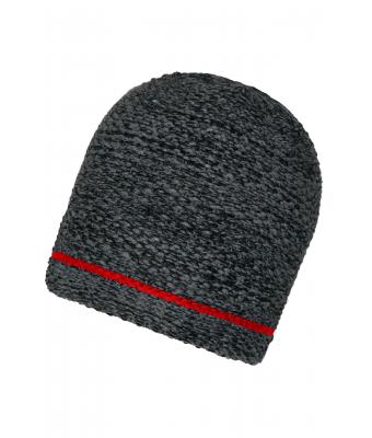 Unisex Coarse Knitted Beanie Zwart-melange/rood 11444