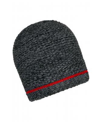 Unisex Coarse Knitted Beanie Zwart-melange/rood 11444