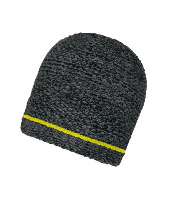 Unisex Coarse Knitted Beanie Zwart-melange/geel 11444