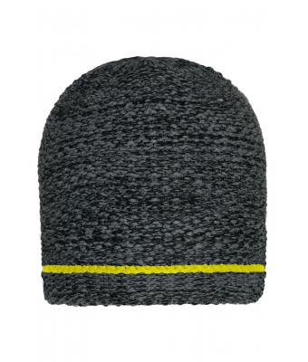 Unisex Coarse Knitted Beanie Zwart-melange/geel 11444
