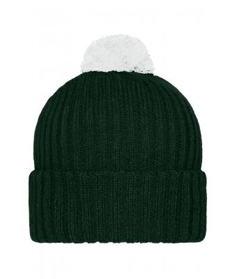 Unisexe Bonnet tricot à pompon Vert-foncé/blanc 7804