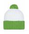 Unisexe Bonnet tricot à pompon Blanc/vert-citron 7804