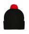 Unisexe Bonnet tricot à pompon Noir/rouge 7804