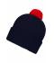 Unisexe Bonnet tricot à pompon Marine/rouge 7804