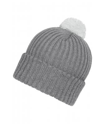 Unisex Knitted Cap with Pompon Donkergrijs/lichtgrijs 7804