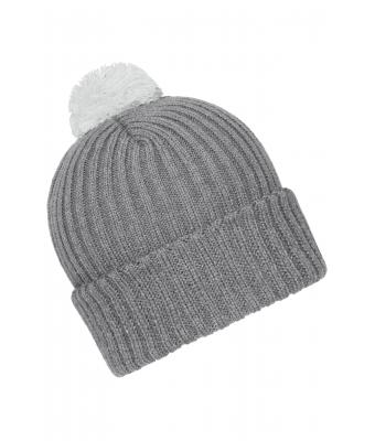 Unisex Knitted Cap with Pompon Donkergrijs/lichtgrijs 7804