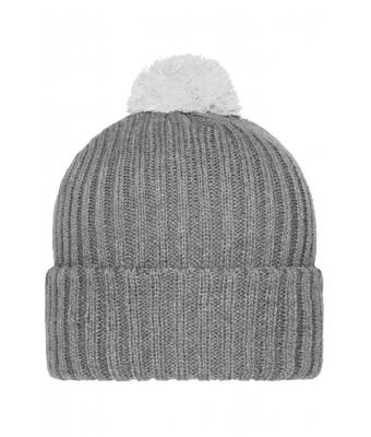Unisex Knitted Cap with Pompon Donkergrijs/lichtgrijs 7804