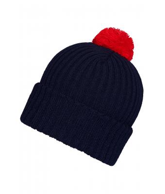 Unisex Knitted Cap with Pompon Navy/rood 7804