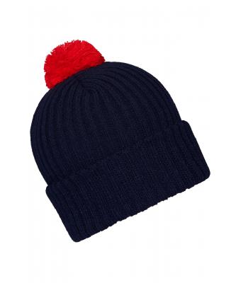 Unisex Knitted Cap with Pompon Navy/red 7804